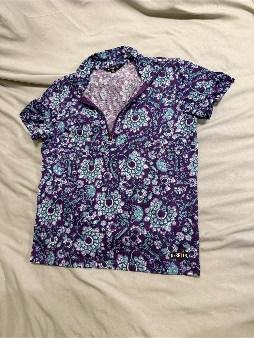 Kerrits Girls' Purple Floral Aqua Paisley Half-Zip Polo